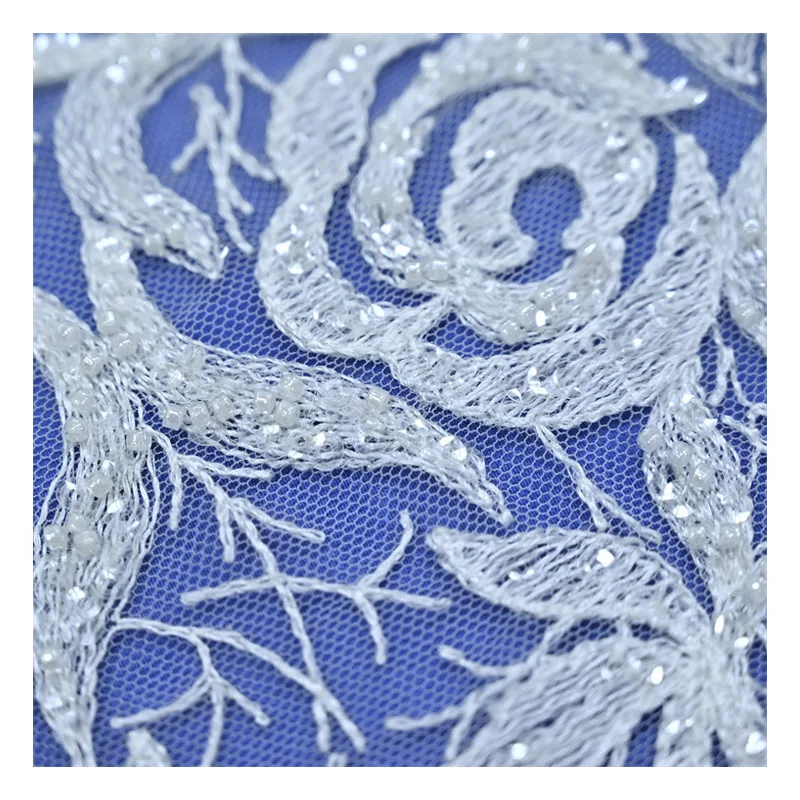 Fashion style design pure white beaded embroidered bridal applique lace for women