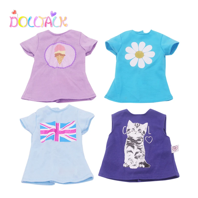 Wholesale  18-inch American Doll Blue Cotton Flower Pattern Fresh T-shirt  Casual Doll Clothes