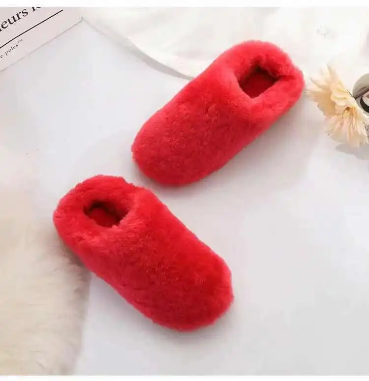 Оптовая продажа, меховые женские тапочки, зимние плюшевые дамские тапочки с цветной вышивкой One Word, модные пушистые тапочки для женщин