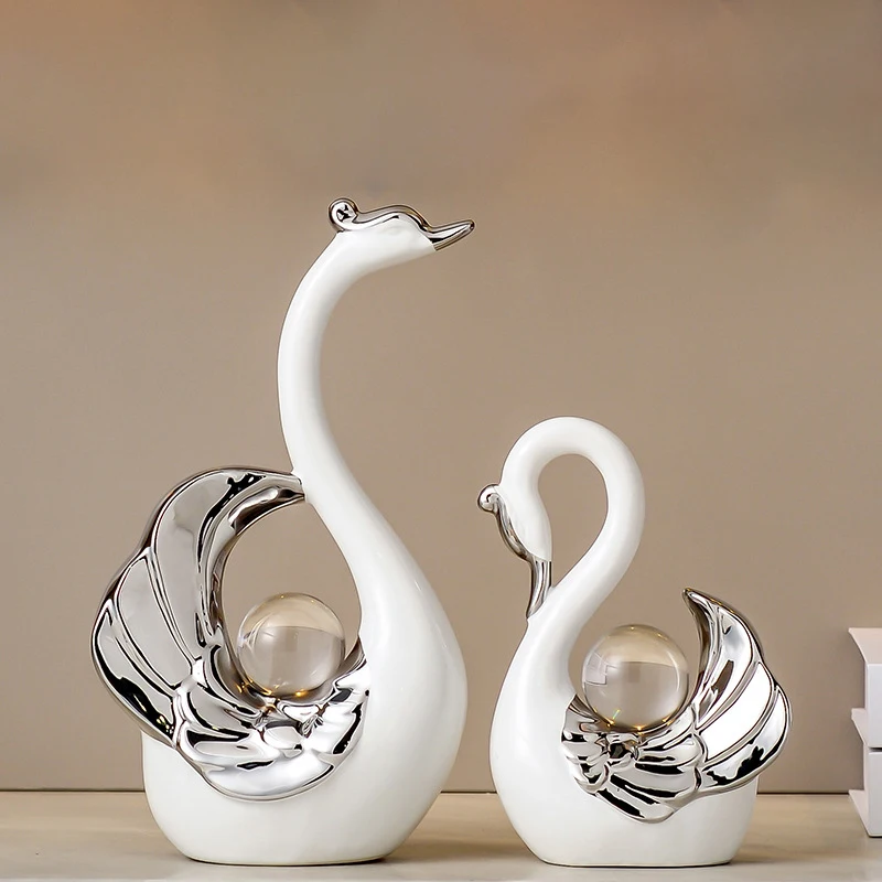 Swans Couples Luxury Wedding Valentine Gift Modern Nordic Gold Plated Creative Ornaments Swans Ceramic Decorations For Home