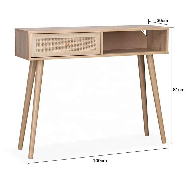 Modern cheap minimalist rattan wood pc table home office laptop computer desks with drawers, console table