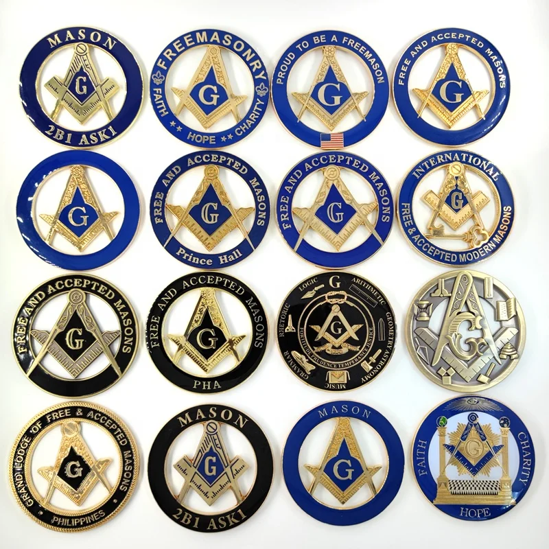 Freemasons металлический автомобильный значок Золотой и синий принц зал бесплатно принимается масонский автомобиль эмблема