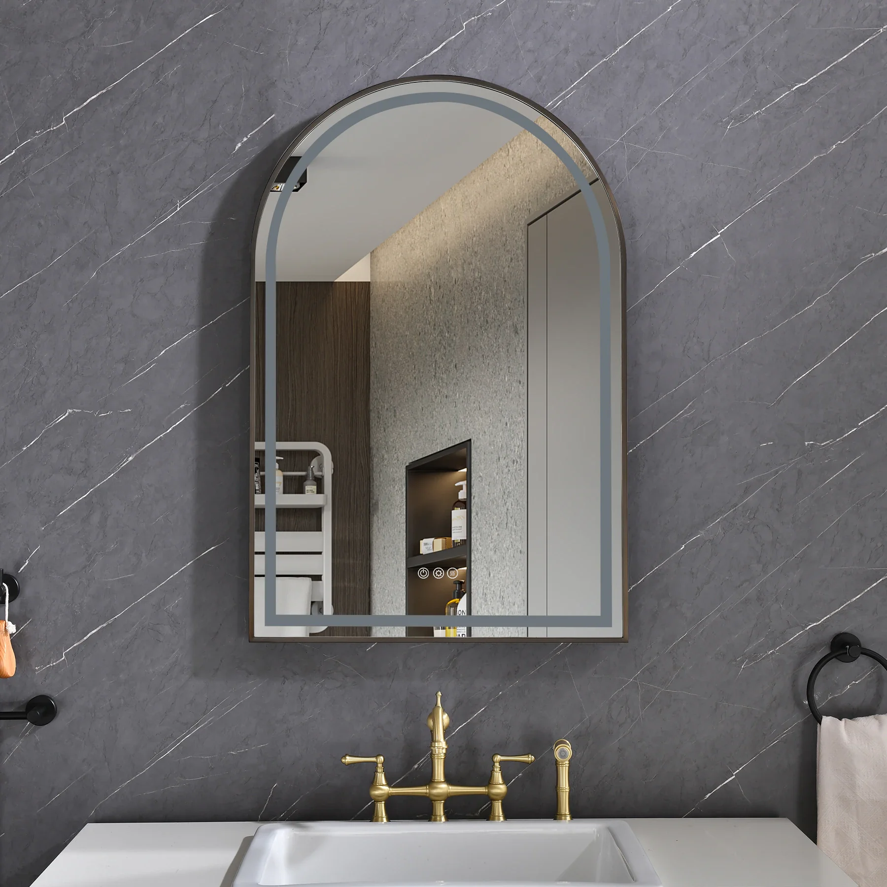 Home Furniture Modern Design Popular Metal Frame Lighted  LED Illuminated Bathroom Decor Mirror for Hotel Usage