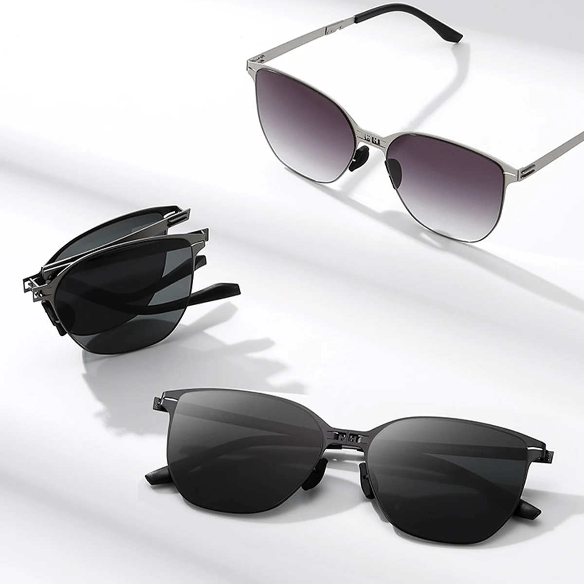 New Designer High Quality Brand folding glasses Fashion Polarized Sunglasses Men cat eye metal Folding sunglasses Women 2024