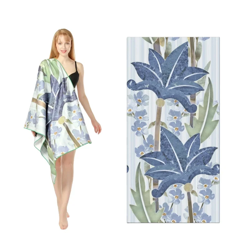 Производитель шаль банное полотенце двойного назначения морской пляж плавательный отдых быстросохнущее печатное пляжное полотенце