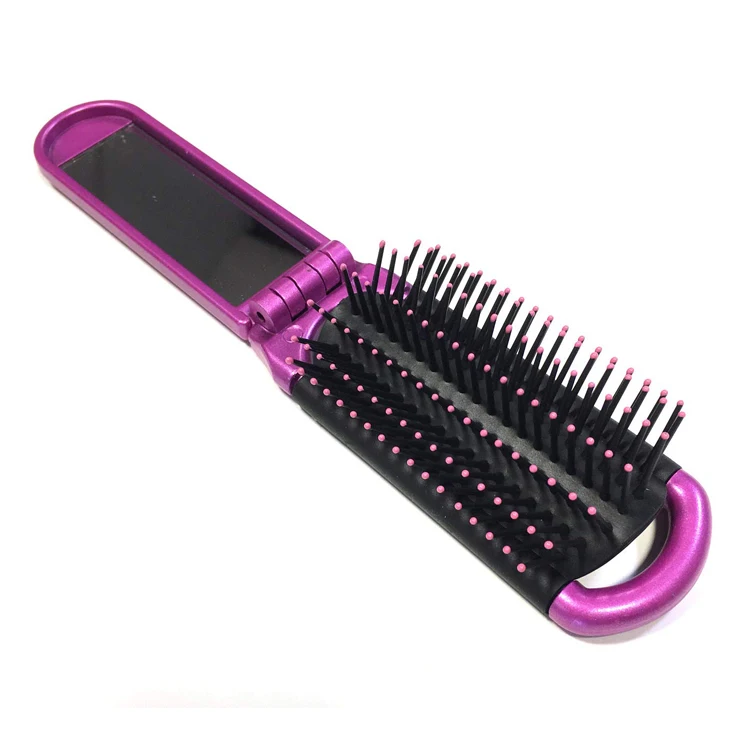 Custom Mini Travel Portable Plastic Hair Comb Nylon Bristle Pocket Mirror Folding Hair Brush Comb Product