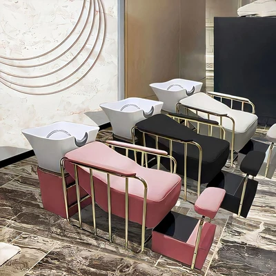 Modern barber shop shampoo bed hair salon ceramic washbasin semi-recumbent flush bed