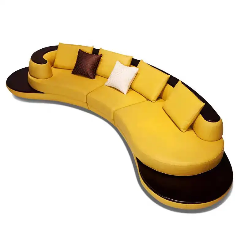 Hot Sale leather Sofa Set Living Room Furniture Luxury White Arc Sectional Sofa Modern Round Couch with coffee table