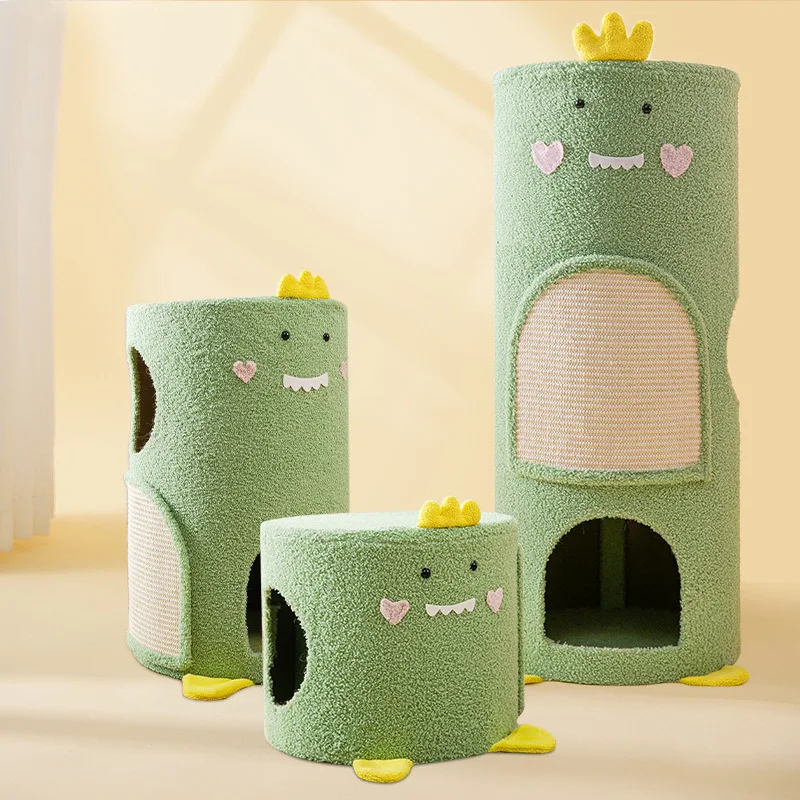 Wholesale Modern Pet Scratching Cardboard Cat House Sisal Luxury Barrel Shaped Pet House Cat Condo Tree Cat  Tree House