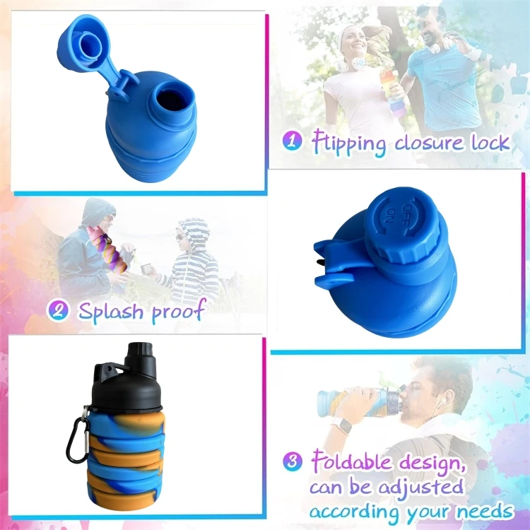 Hot selling high quality environmentally friendly foldable water bottles travel silicone foldable sports drinking bottles