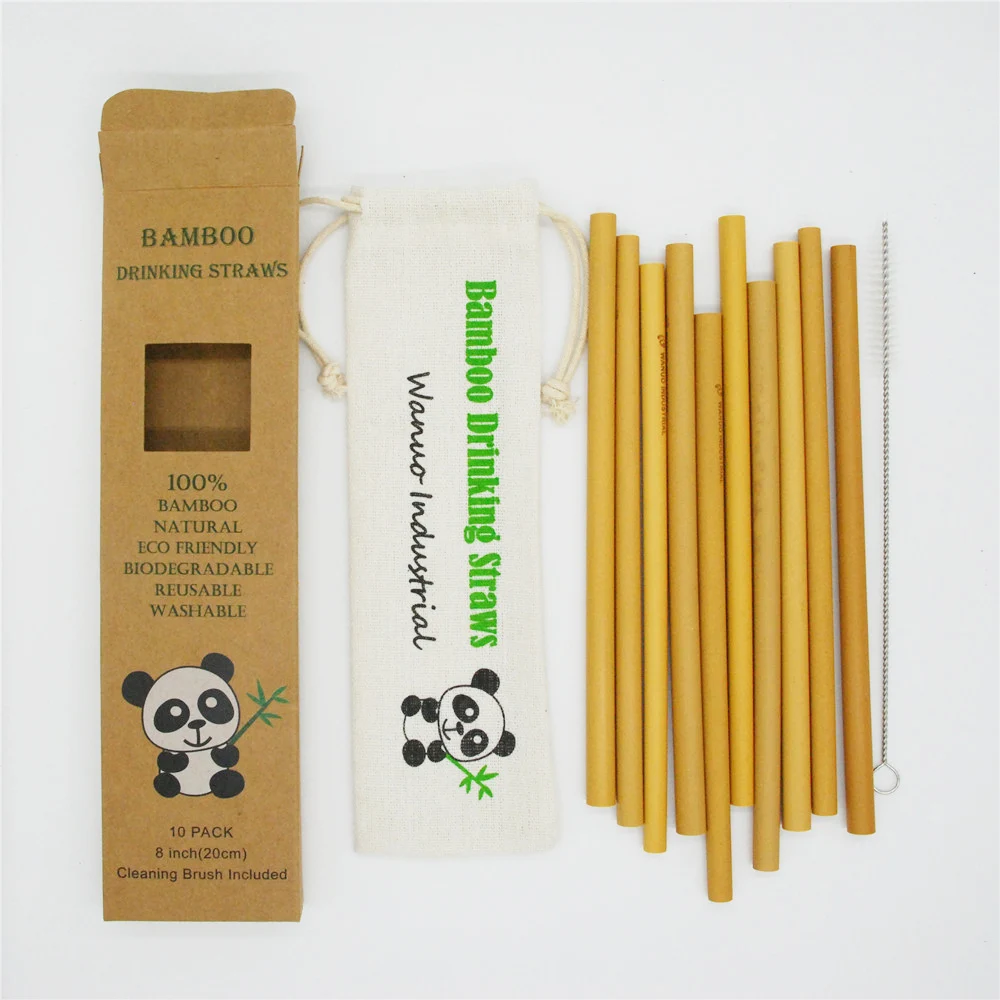 WanuoCraft Eco Friendly 100% Recycled Biodegradable Natural Custom Logo Bamboo Drinking Straws