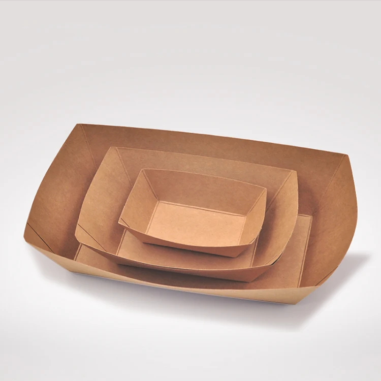 Fashion style No folding PE coated waterproof/oilproof disposable kraft boat tray paper plate fast food tray