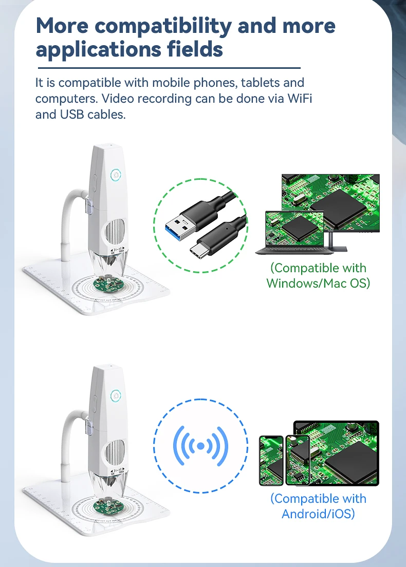 Tesihan WiFi Microscopio 1000X Digital Microscope HD 1080P 8 LED WiFi Microscope Camera PCB Inspection tools for mobile repair