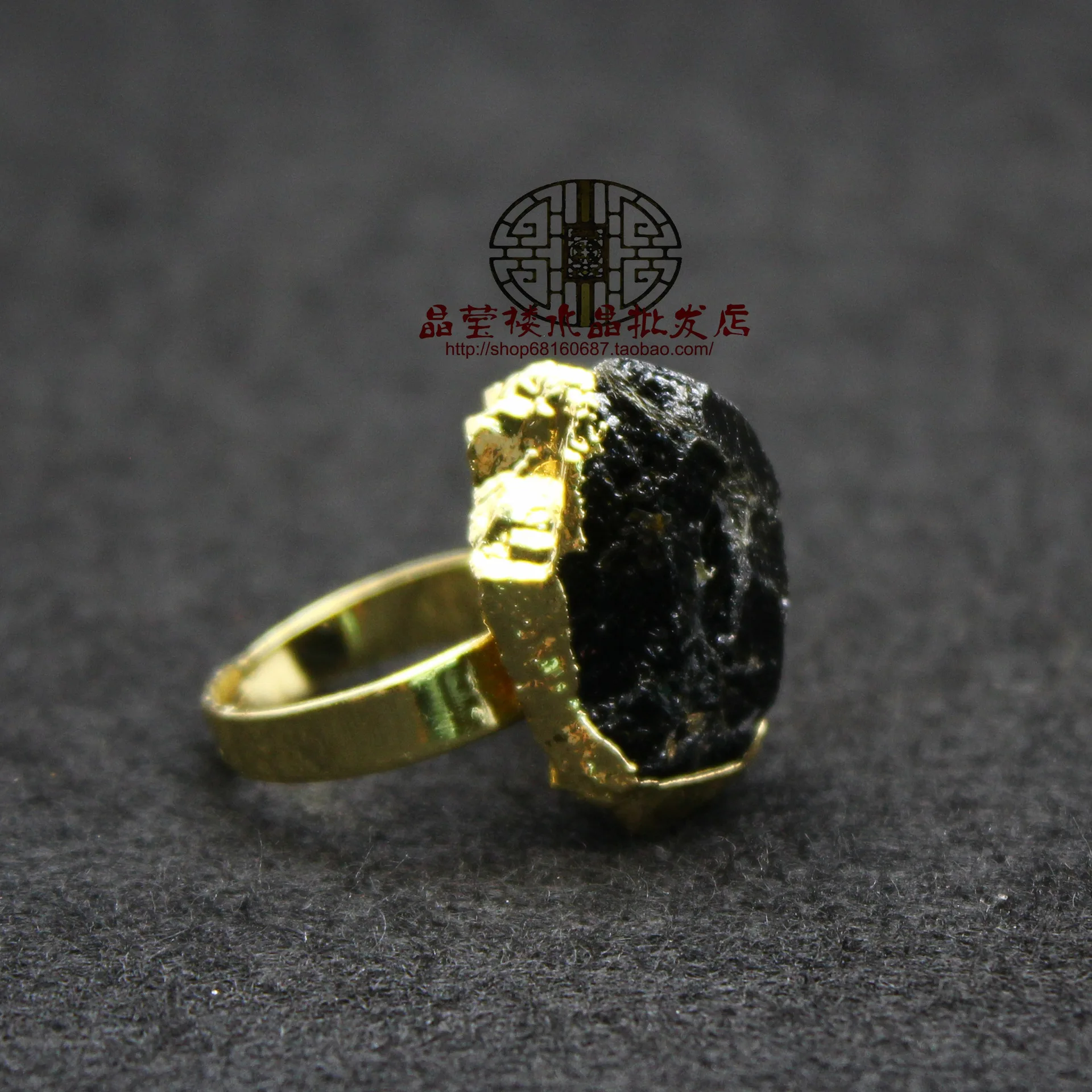 Nepal Rough Stone Black Tourmaline Open Ring 24k Gold Tourmaline Fashion Ladies Ring