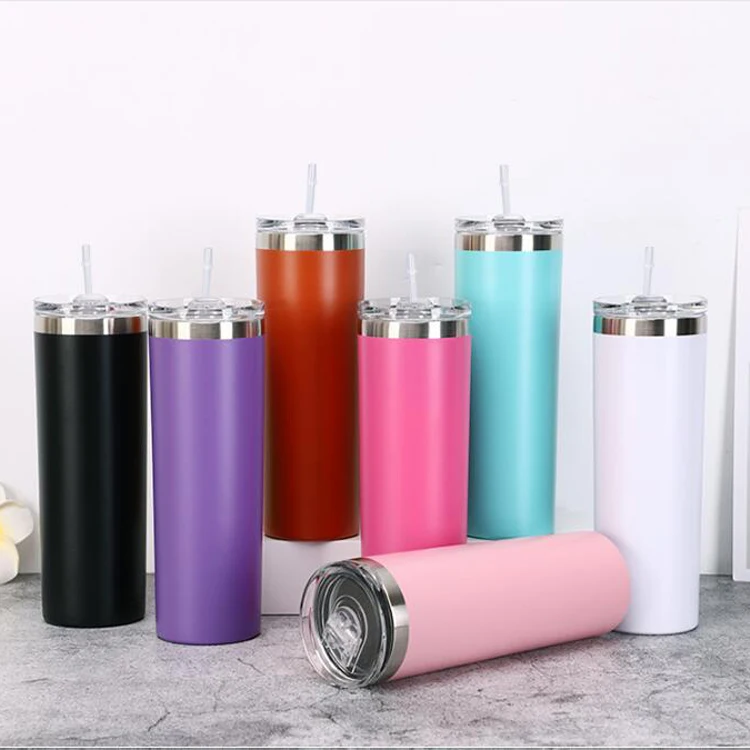 Double Wall Stainless Steel Powder Coated 20oz Straight Tumbler Cups Insulated Vacuum Flask Water Bottle