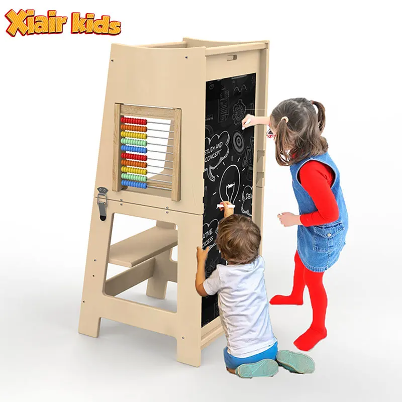 Xiair Multifunctional Kids Kitchen Helper Step Stool With Toddler 3 In 1 Learn Tools Blackboard Adjustable Learning Tower