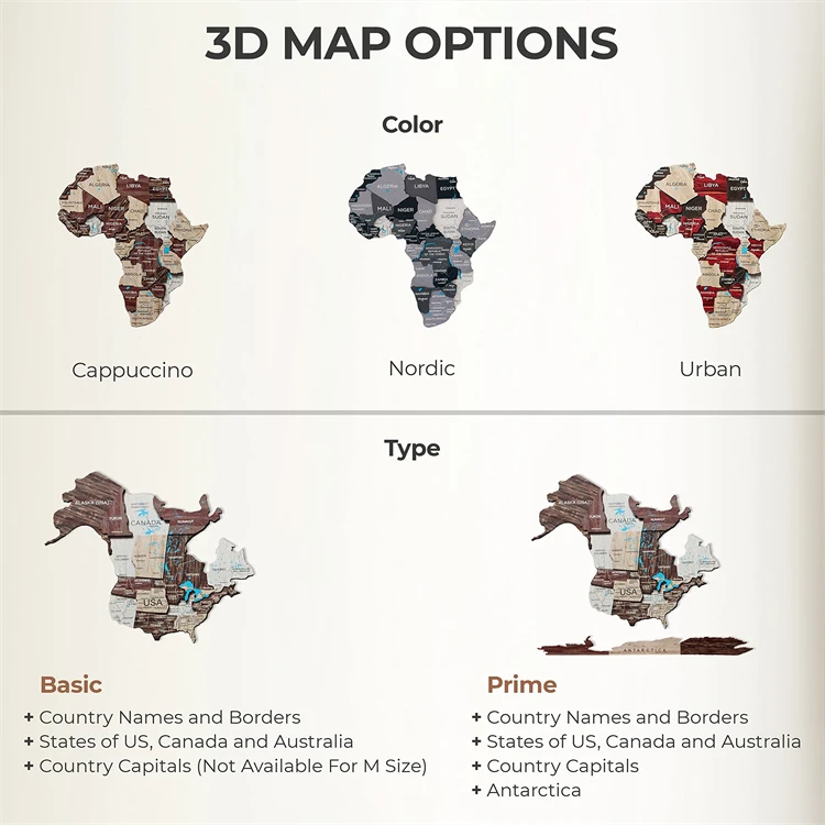 Factory Wholesale  For Home World Map Wall Decor Wooden 3D Decoration