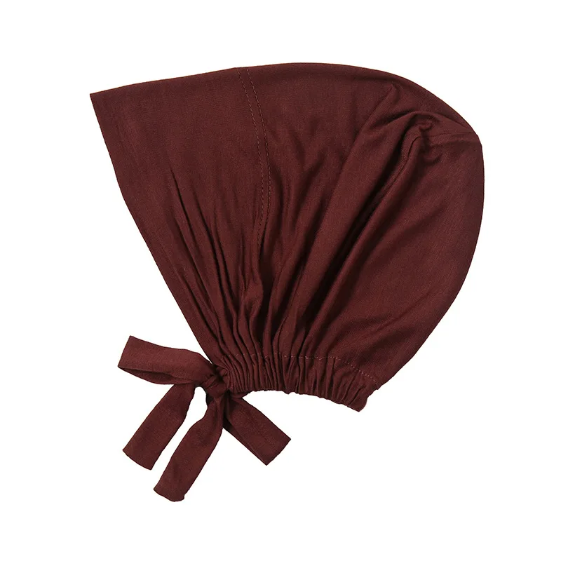 Arab Muslim Turban Solid color modal elastic band bottomed hat tied with rope adjustable scarf small hat
