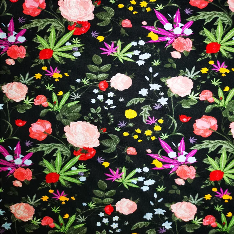 Цифровая печать хлопок лайкра цветочный принт ткань