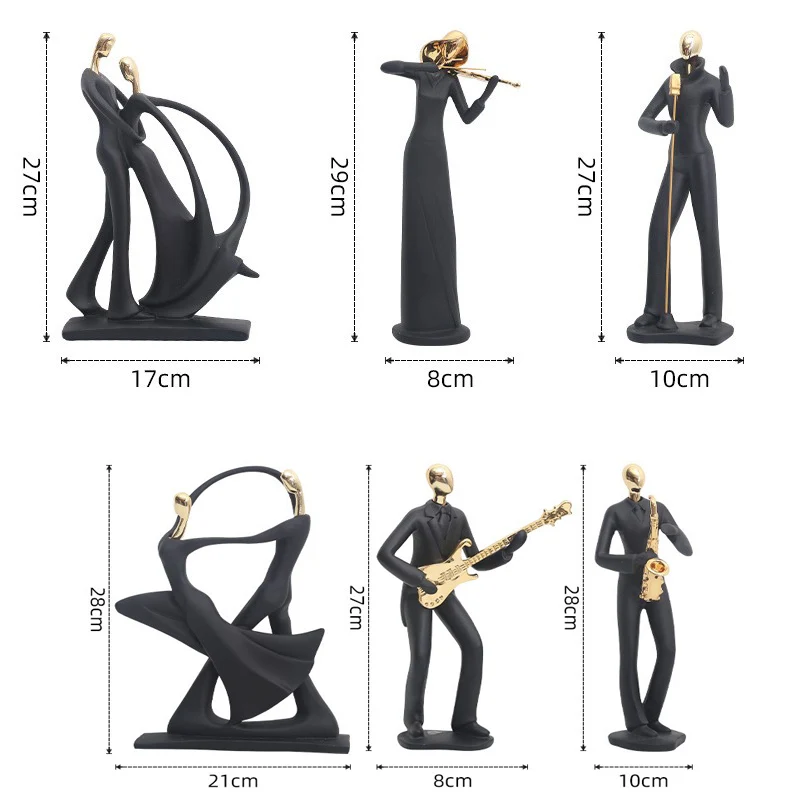 Nordic Luxury Black Modern Minimalist Dancing Couple Resin Sculpture Abstract Ornament Figurine for Home and Office Decor