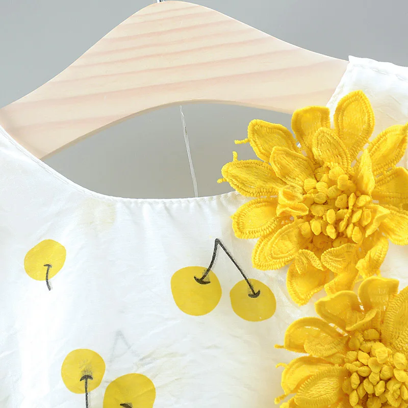 Hot Sale Boutique Cartoon Fancy Sleeveless Dresses Baby Dress Baby Girls Clothing Sets With Hat kids summer clothing