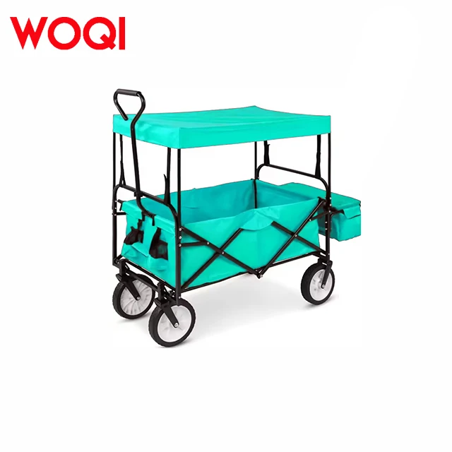WOQI Beach Customizable Trolley Hand Pull and Push Cart with Canopy PVC Tire Off-Road Foldable Wagon for Shopping Storage Tools