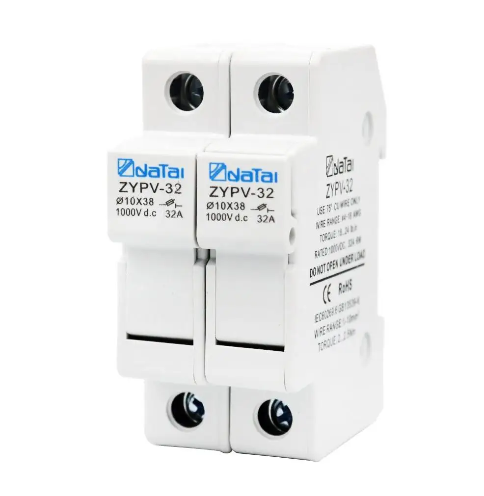 DATAI DC 2P 1000V Fuse Holder for Solar PV System Protection Fusible 10x38MM gPV PV Solar Fuse