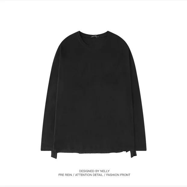 
Breathable 100% Cotton Oversized White T shirt Men O Neck Long Sleeve Spring Hiphop Fashion Tops Tee Split Hem TShirts For Men 