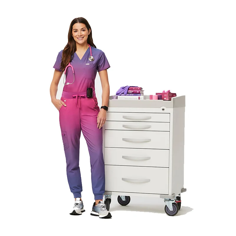 Gradient color Nursing Uniform Scrubs 4 Way Stretch Spandex Stacked Pants Nurses Scrubs Suit Jogger Women Scrub Sets Uniform