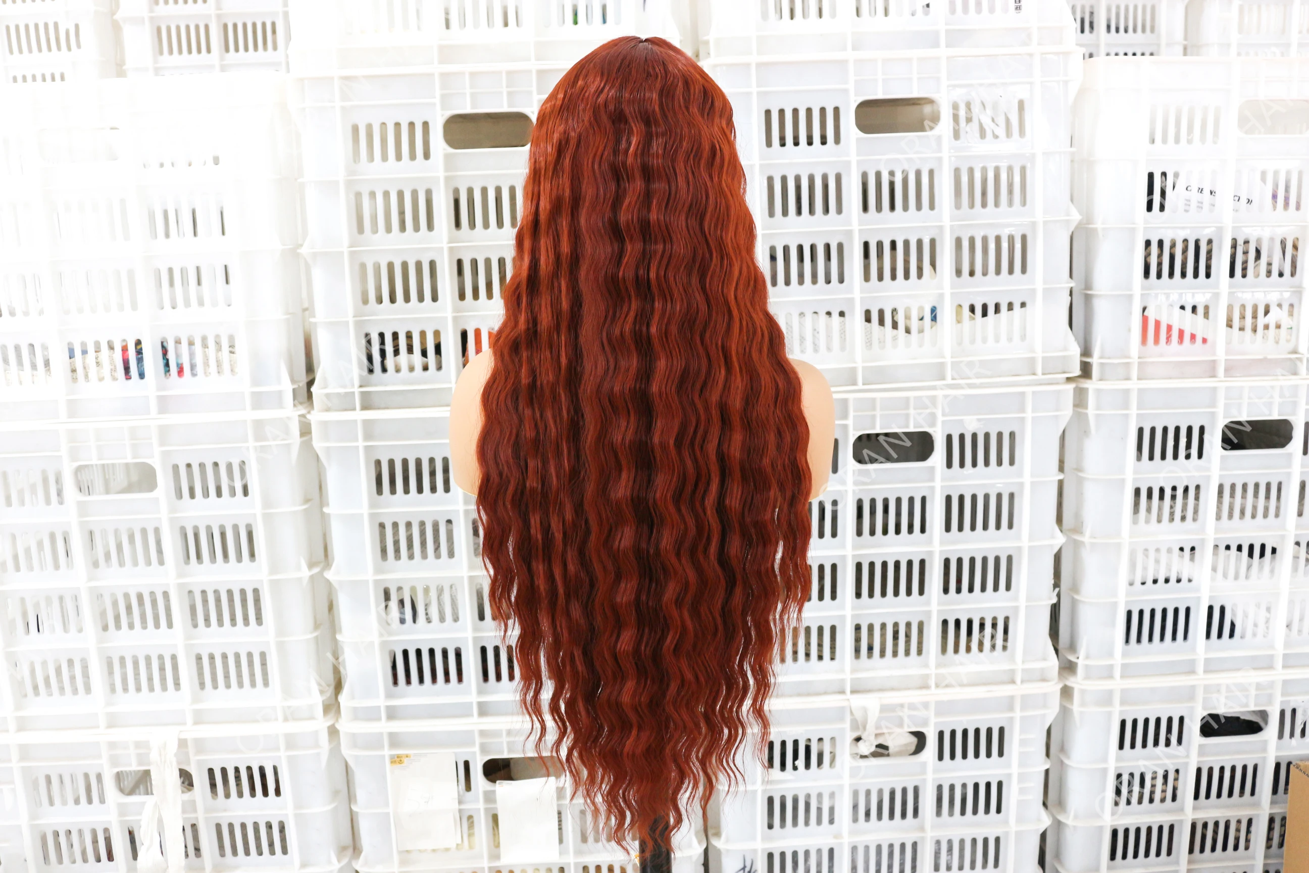 Afro Heat Friendly Cheapest Natural Blend Black Dark Brown Long Deep Wave Synthetic Hair Wig small part lace  View