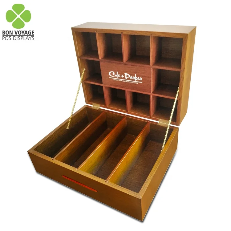 High Quality Double Sided Free Standing Floor Wooden Socks Display Stand Sock Rack