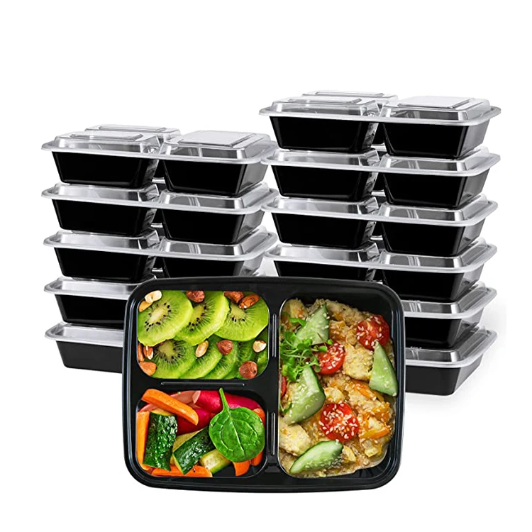 Заводские микроволновые пластиковые пищевые контейнеры, одноразовые пищевые контейнеры с 3 отделениями, контейнеры для хранения еды bento, контейнеры для еды