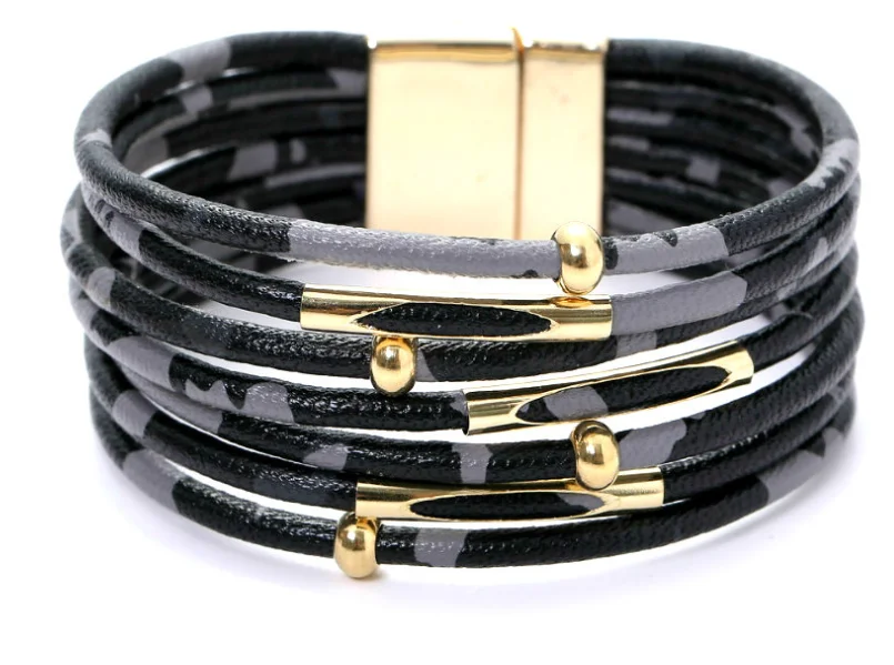 2020 fashion bracelets bangles multilayer wrap leopard leather bracelet for women gold plated copper beads magnetic clasp m