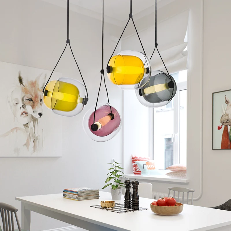 Nordic Fashion style indoor Iron modern living room metal Color Glass Capsule Light hanging antique light Pendant lamp