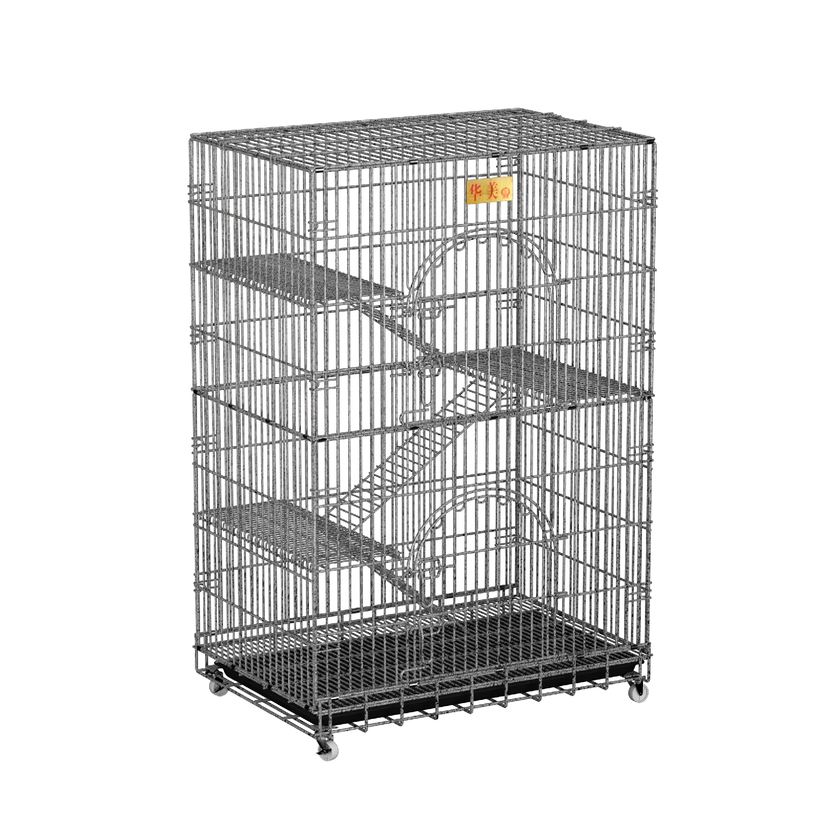 Luxury Small Cat Cage 2-Tier Iron House with Escape Prevention Easy Assembly & Plastic Tray Pallet Boxed Carrier for Dogs