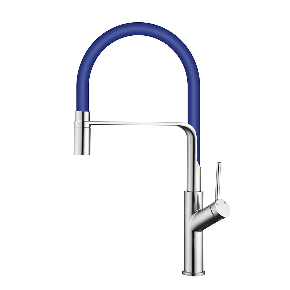 Modern brass quality single lever brush nickel finished flexible pull down kitchen sink faucet tap