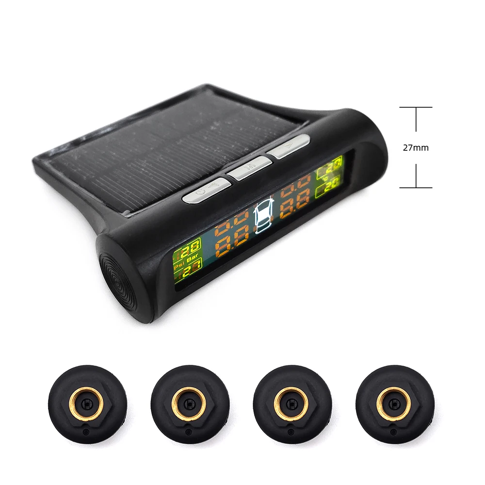 Car TPMS Tire Safety Monitoring System Solar Power Digital LCD Display Auto Security Alarm External Tyre Pressure Sensor