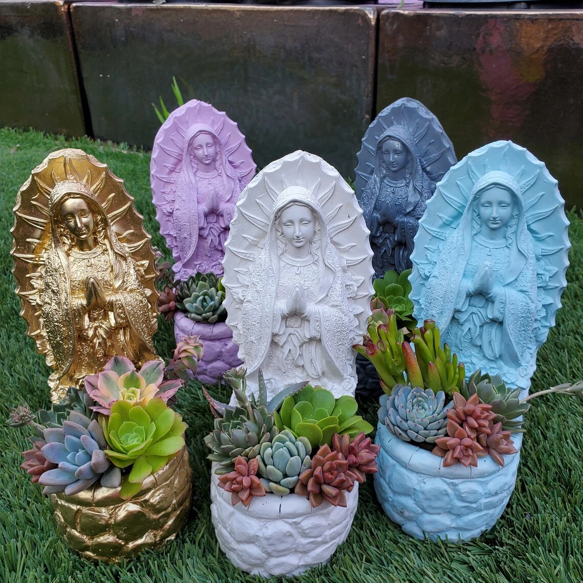 Custom Resin Charms 11 Inch Virgin Planter Virgen De Guadalupe Flower Pot Sculptures Home Decoration