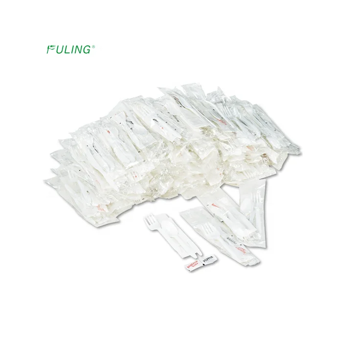 fuling technology cutlery set combo packing disposable wrapped plastic knife fork and spoon napkin set
