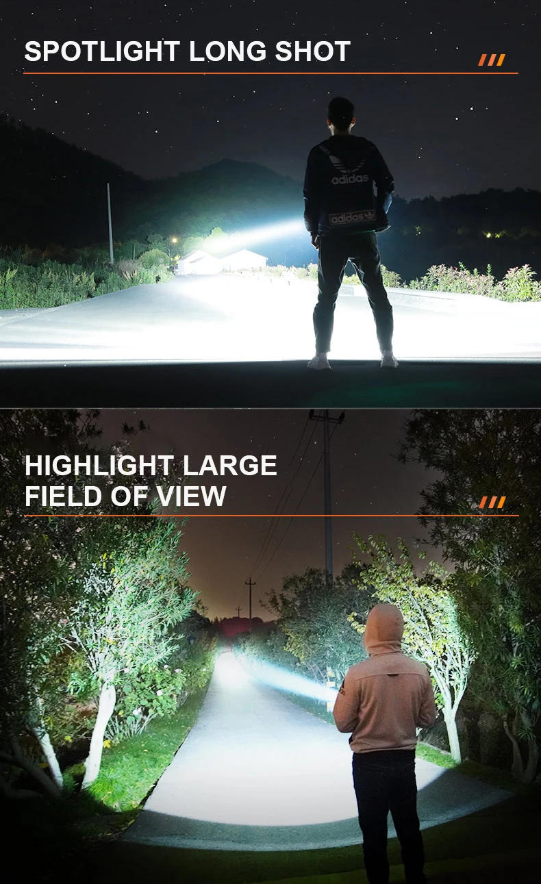 Power bank long range 1500m zoomable 10000 lumen waterproof rechargeable usb led tactical torch light outdoor flashlight