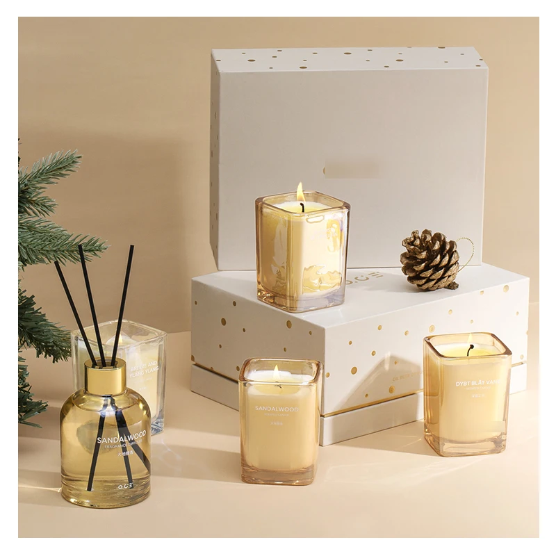 Fragrance Oil glass Jar Pillar Shape Soy Wax Wood Wick Fragrance Candle