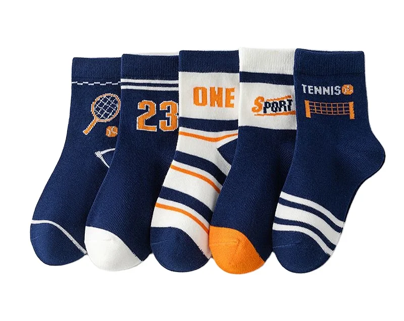 5 Pairs Children Medium Tube Cartoon Socks Girls Boys Winter Autumn Striped Socks Student Sports  Winter Cotton Socks 0Y-14Y