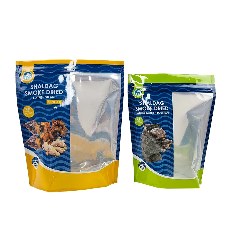 Wholesale Stand Up Pouch Dried Fish Snack Catfish Steak Packaging Plastic Bag With Zipper And Clear Window