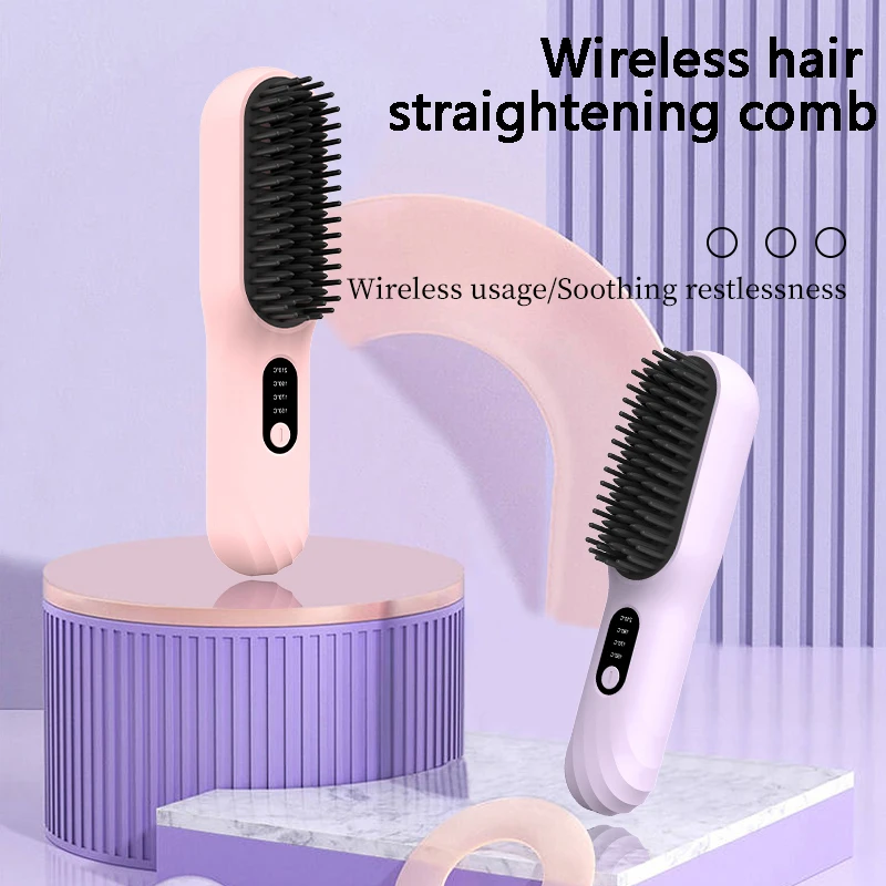 Negative Ionic Hair Straightener Comb, 2 in 1 Hair Straightener Brush and Curler, Electric Straightening Comb Heated Hair Brush