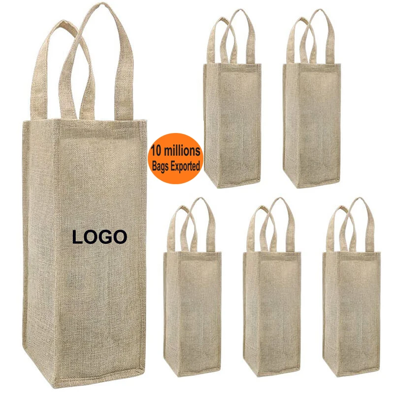 Ткань с принтом на заказ, Экологически чистая многоразовая сумка для продуктов, рекламный магазин, льняная ткань из джутовой ткани, сумка для вина с логотипом