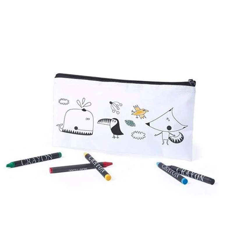 Customized Logo printed Students Stationery Pen Pouch PP Non-woven Pencil Coloring Cases With Zipper Closure For Back To School