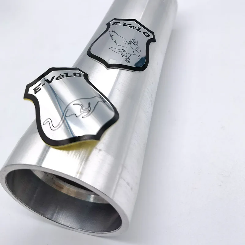 colorful aluminum sticker Custom Metal Label Bike Stickers Ride Emblems Bicycle Head Tube Badge metallic transfer 3D logo