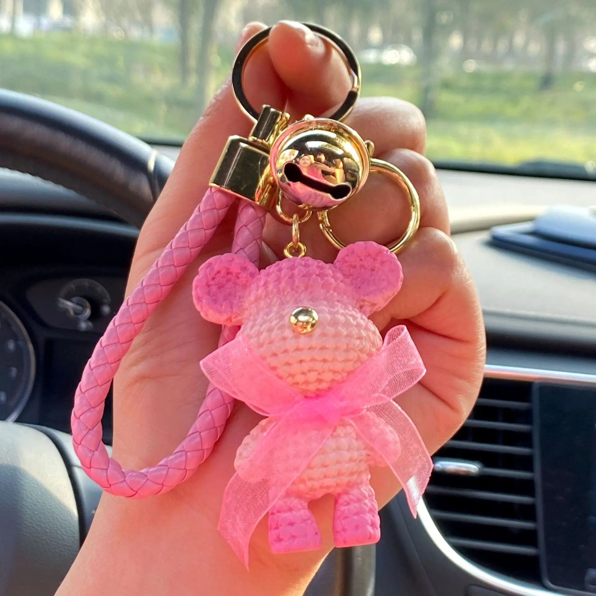 Cute Doll Keychain Custom Tie Bear Backpack Pendant Resin Material Braided Keychain For Women