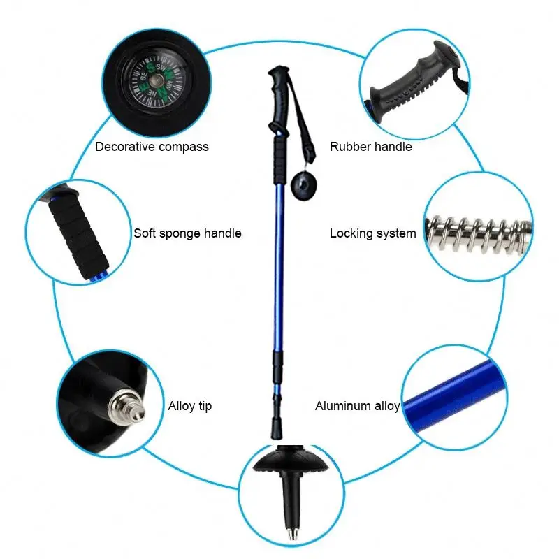 Walking Adjustable Trekking Pole Anti Shock Ultra Light Alpinism Poles Telescopic Ultralight Hiking Travel Non-slip Stick