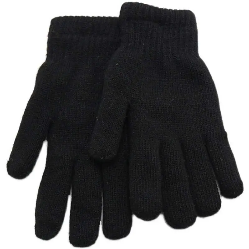 Winter Black Double Layer Plush Thickened Elastic Warm Knitted Gloves
